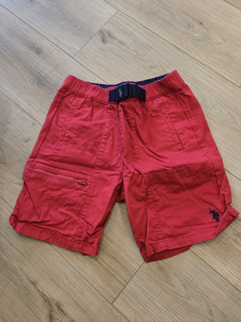 🫣U.S. Polo Assn. Red Boy's Cargo Shorts with Buckle Waist